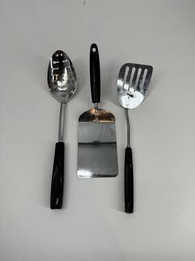 Vintage EKCO Kitchen Utensil Set 3pc USA Black Handles Spatula Spoon TurnerUSA
